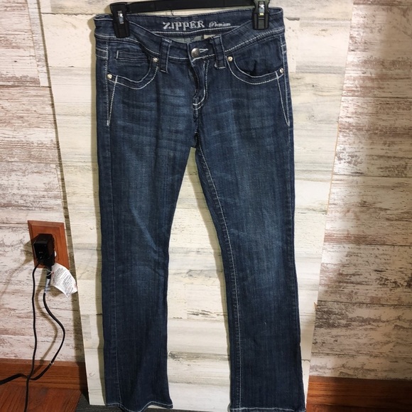 Zipper premium jeans bootcut jeans size 7 dark white stitching denim jeans​​ - Picture 6 of 7
